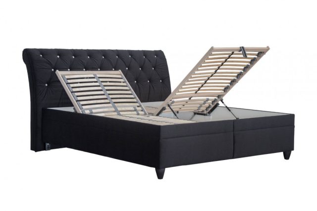 Linda Boxspring franciaágy (ágyráccsal) - fekete