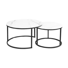   ATLANTA C - Kisasztal-szett (fehér márványhatású/fekete)