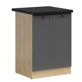   JUNONA LINE - D2D/60/82 - Alsószekrény elem munkalappal (bernstein tölgy/grafit/fekete-arany munkalap)