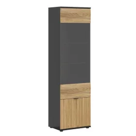   BRW LUEN álló vitrin (REG1W1W/57) - tegola tölgy/mauvella tölgy/fekete