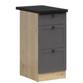   JUNONA LINE - D3S/40/82 - Háromfiókos alsószekrény elem munkalappal (bernstein tölgy/grafit/fekete-arany)