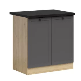   JUNONA LINE - D2D/80/82 - Alsószekrény elem, munkalappal (bernstein tölgy/grafit/fekete-arany)