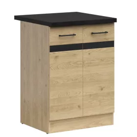   JUNONA LINE - D2D/60/82 - Alsószekrény elem munkalappal (bernstein tölgy/antracit/fekete-arany munkalap)