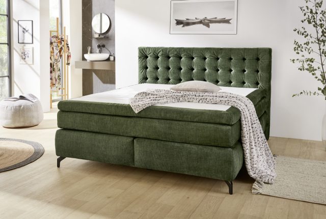 Jessica mix boxspring ágy - velúr hatású sötét zöld