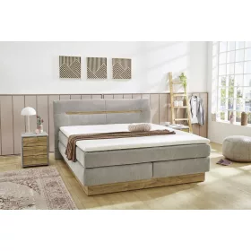   Nika boxspring ágy ( 180 x 200 cm) - zsenília hatású szürke / gerenda tölgy