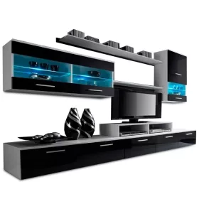   LEO nappali összeállítás LED világítással - fehér/extra magas fényű fekete