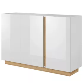 Komód, fehér/tölgy grandson/magasfényű fehér, CITY