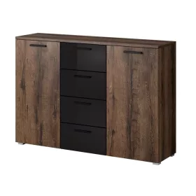   Galaxy ZBEA26 komód - 2 ajtós, 4 fiókos (kolostor tölgy/fényes fekete)