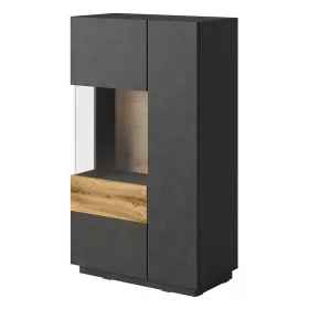   Silke 1NGY42 komód - 2 ajtós, üveges, balos (Szürke/Wotan tölgy)