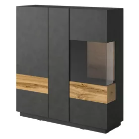   Silke 1NGY46 komód - 3 ajtós, üveges (Szürke/Wotan tölgy)