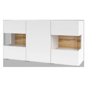 Ava 9NLM25 komód - 3 ajtós, üveges (Fehér/Wotan tölgy)