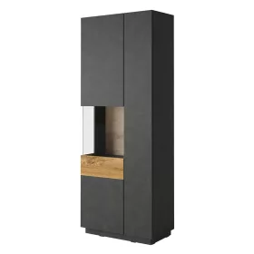   Silke 1NGY12 vitrines szekrény - 2 ajtós, üveges, balos (Szürke/Wotan tölgy)