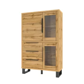   HALLE - Vitrines szekrény, 3-ajtós, 3-fiókos, széles (Wotan tölgy)