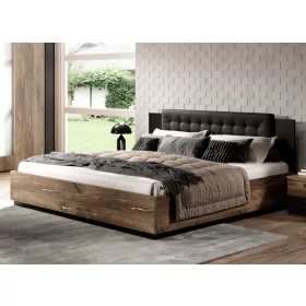   SIGMA - Franciaágy, 180 cm, ágyrács+ágyneműtartó (Flagstaff tölgy/fekete/ezüst)