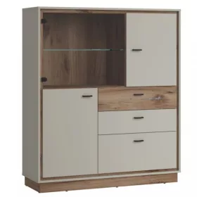   RIVENDELL alacsony vitrin (3D3S) - krémszürke/sötét flagstaff tölgy