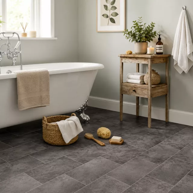tekercses vinyl padló, PVC -  szürke kő mintás Nero 395 2 m