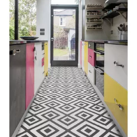   tekercses vinyl padló, PVC -  fekete-fehér csempe mintás Colandra 99T 3 m