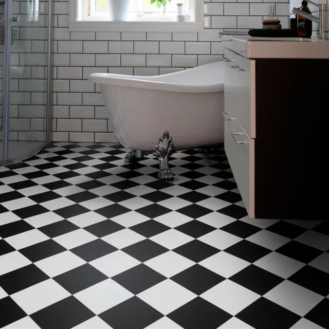 tekercses vinyl padló, PVC -  fekete-fehér csempe mintás Artix 99T York 2 m