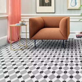   tekercses vinyl padló, PVC -  fekete-szürke csempe mintás Colandra 39T 2 m