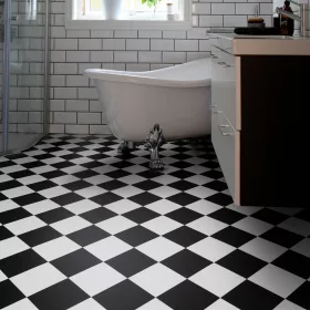   tekercses vinyl padló, PVC -  fekete-fehér csempe mintás Artix 99T York 4 m
