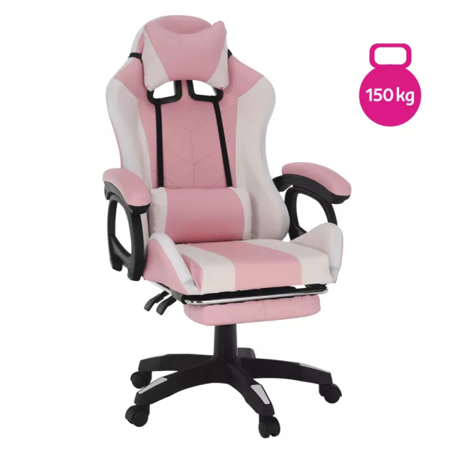 Irodai/gamer szék RGB LED világítással, rózsaszín/fehér, JOVELA