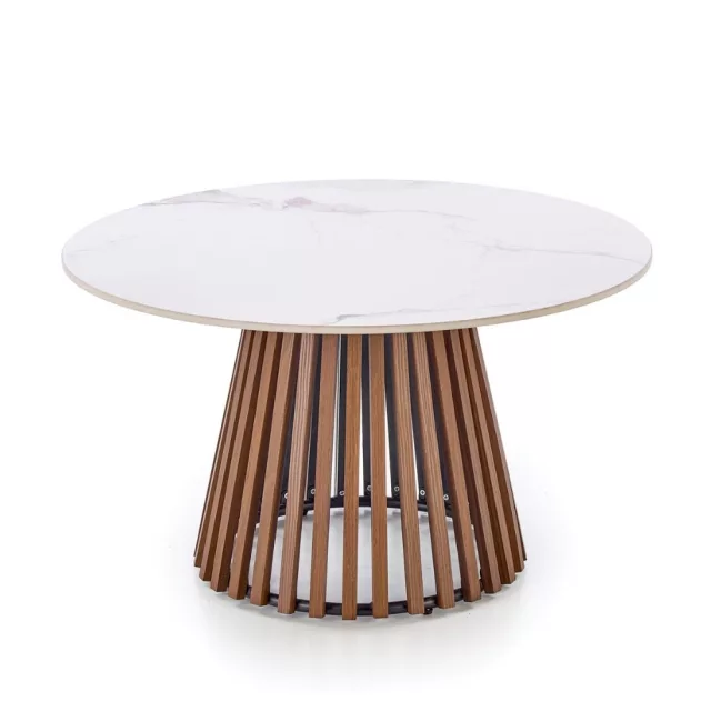 CARINA kerek dohányzóasztal - bézs márvány hatás / dió