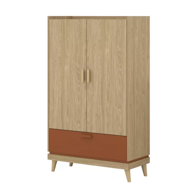 Scandi két ajtós, egy fiókos szekrény (24D5OH38) - téglavörös/tölgy