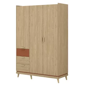   Scandi három ajtós, három fiókos gardróbszekrény (24D5OH19) - téglavörös/tölgy