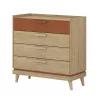 Scandi négy fiókos komód (24GDOH27) - téglavörös/tölgy