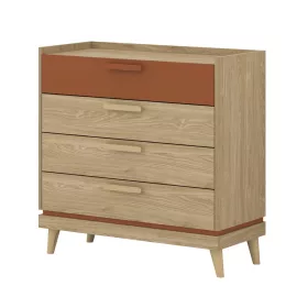   Scandi négy fiókos komód (24GDOH27) - téglavörös/tölgy