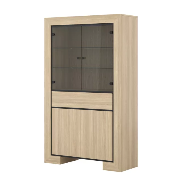 Cuba II négy ajtós egy fiókos vitrin (24DEOC13) - elegant tölgy/fekete