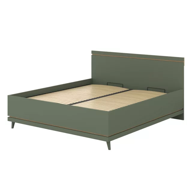 Scandi franciaágy keret, ágyráccsal 180 cm (24GDOH52) - fakó zöld/tölgy
