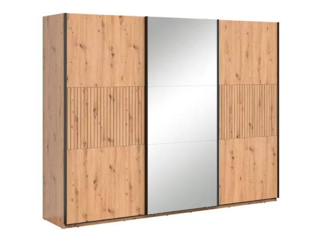 BRW LAMEA tolóajtós gardróbszekrény 270 cm, tükörrel (SZF3D/270/210/3) - artisan tölgy