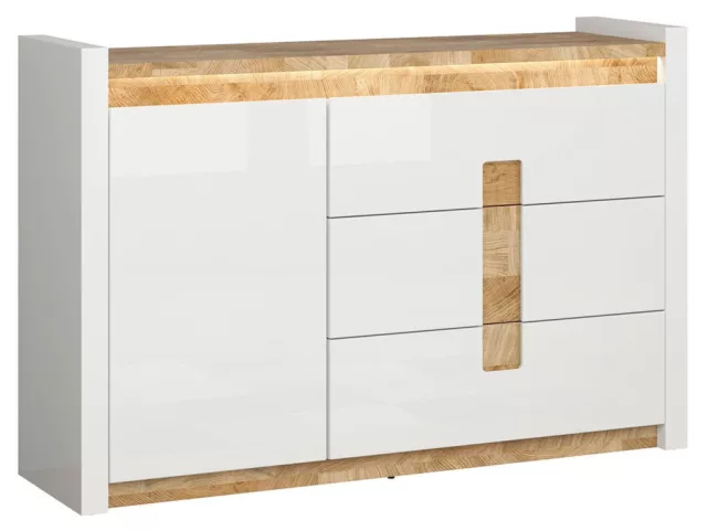 BRW ALAMEDA komód (KOM1D3S) - fényes fehér/westminster tölgy