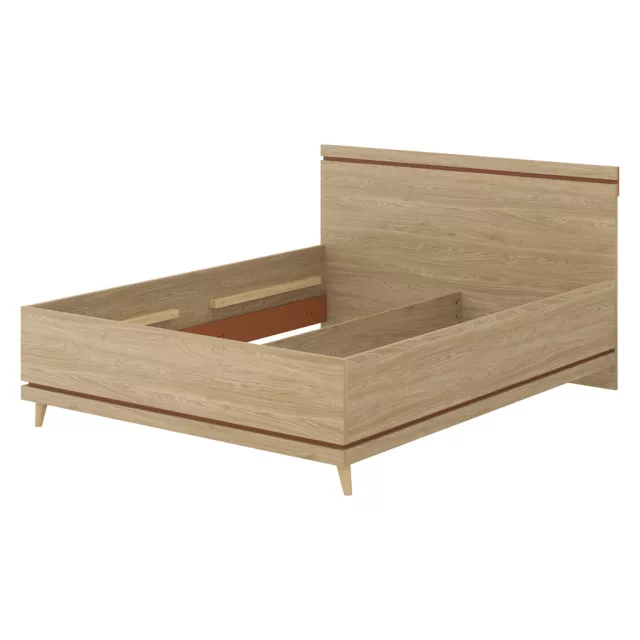 Scandi franciaágy keret 160 cm (24D5OH31) - téglavörös/tölgy