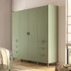 Scandi négy ajtós gardrób (24GDOH20) - fakó zöld/tölgy