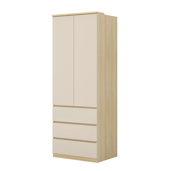 Terra két ajtós, három fiókos gardrób (24LBON68) - lindberg tölgy/sandy beige