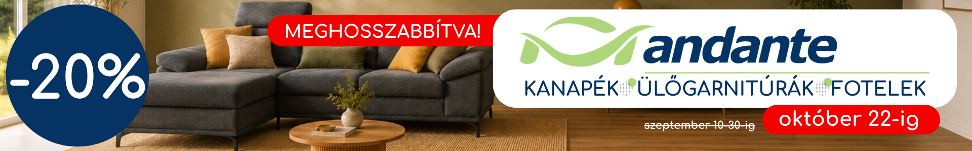 Andante kanapéhetek – 20% kedvezmény október 22-ig