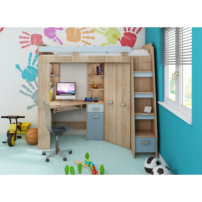 ANTRESOLA Gyerekbútor-szett - jobbos (világos sonoma/kék/világoskék) 