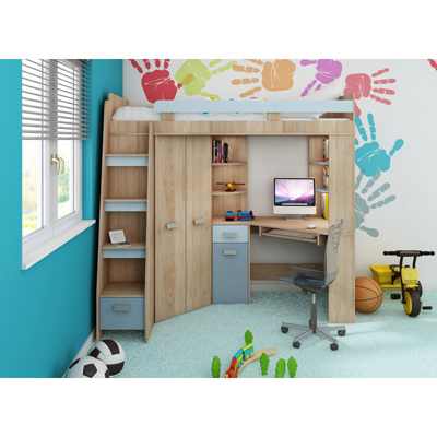 ANTRESOLA Gyerekbútor-szett - balos (világos sonoma/kék/világoskék) 