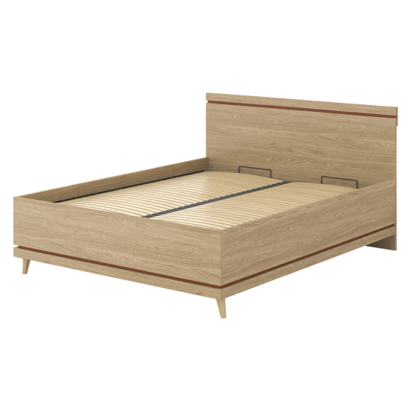 Scandi franciaágy keret ágyráccsal 160 cm (24D5OH51) - téglavörös/tölgy