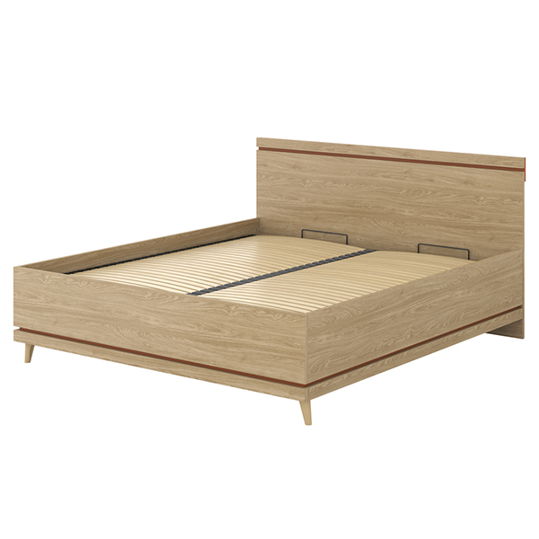 Scandi franciaágy keret, ágyráccsal 180 cm (24D5OH52) - téglavörös/tölgy