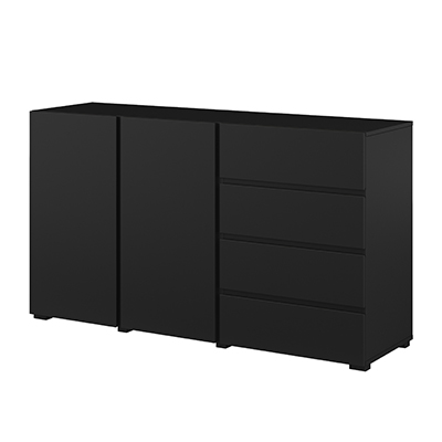 Asymetric két ajtós, négy fiókos komód (24W3OA42) - onix fekete