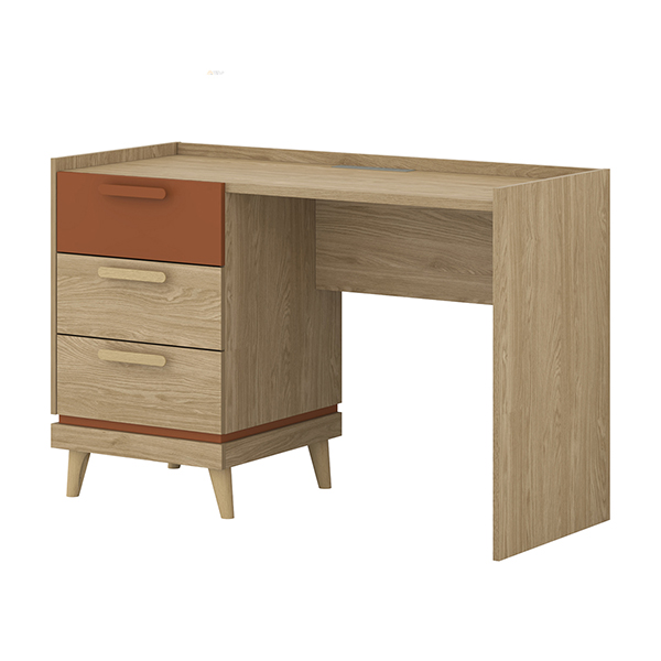 Scandi három fiókos íróasztal (24D5OH03) - téglavörös/tölgy