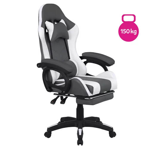 Irodai/gamer szék RGB LED világítással, fekete/fehér, JOVELA